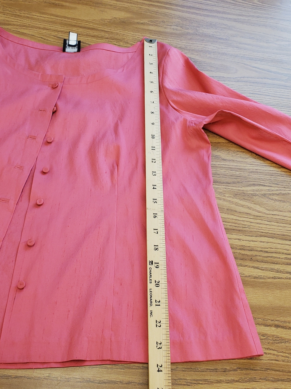 EILEEN FISHER Coral Button-Front Silk Blend Top Large - Picture 6 of 8